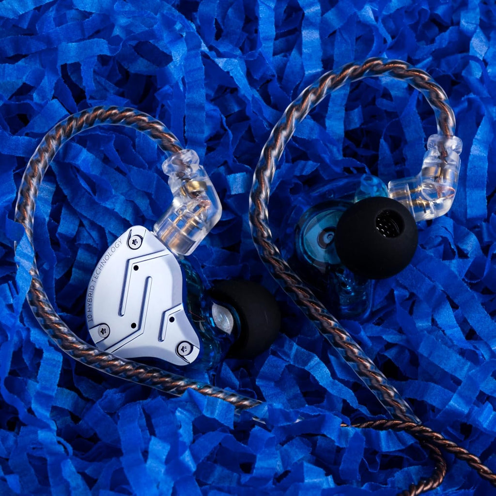 KZ ZS10 Pro 4BA+1DD 5 Driver In-Ear Hifi Metal Earphones with Stainless Steel Faceplate, 2 Pin Detachable Cable (Without Mic, Blue)